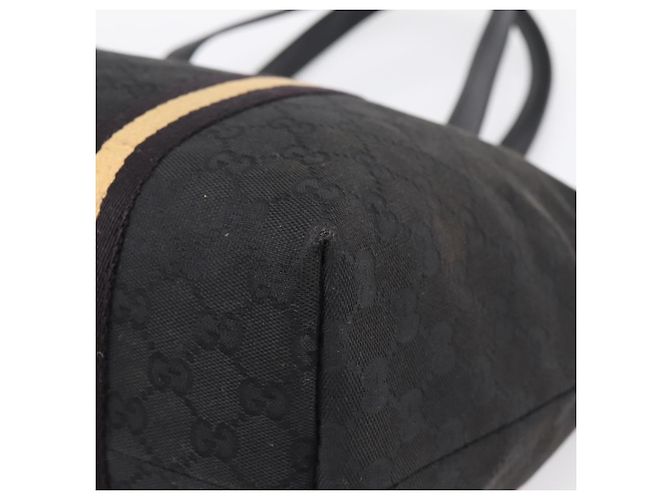 Borsa Tote GUCCI GG Canvas Sherry Line Nero Oro 139260 Auth 199881 D'oro - vista 16