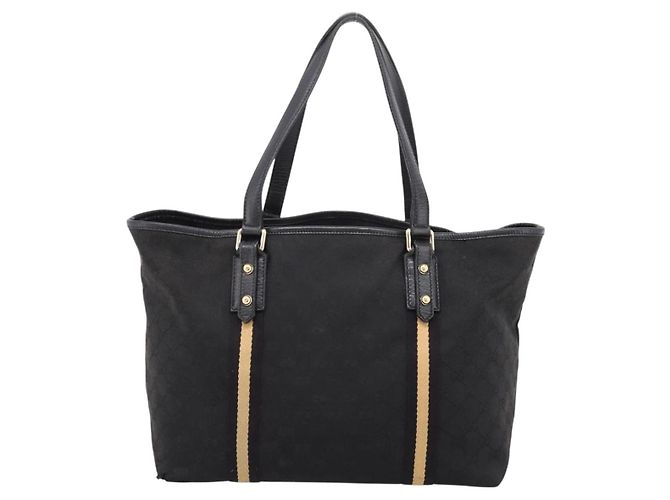 Borsa Tote GUCCI GG Canvas Sherry Line Nero Oro 139260 Auth 199881 D'oro - vista 2