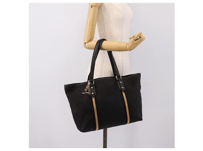 Borsa Tote GUCCI GG Canvas Sherry Line Nero Oro 139260 Auth 199881 D'oro - vista 21