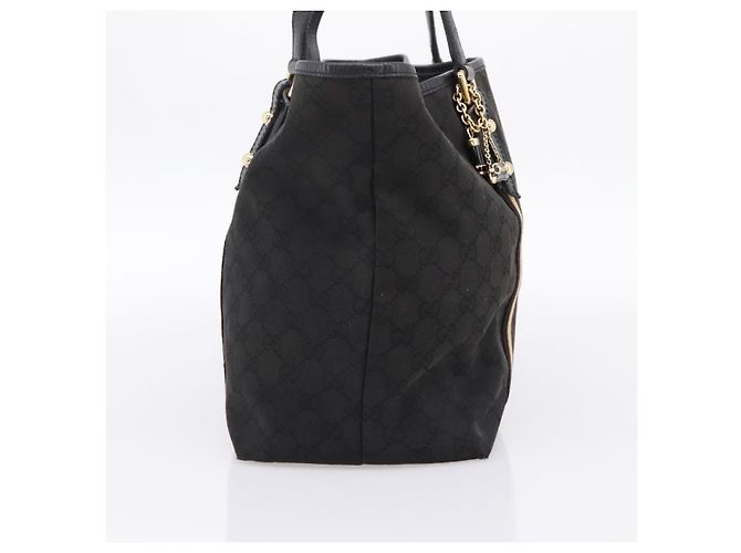 Borsa Tote GUCCI GG Canvas Sherry Line Nero Oro 139260 Auth 199881 D'oro - vista 3