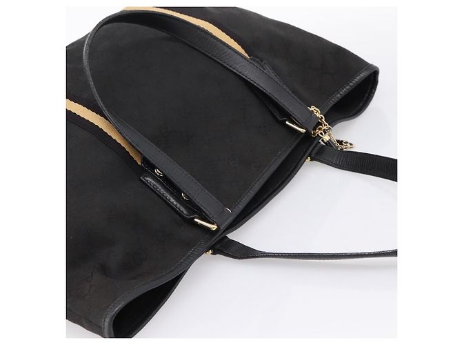 Borsa Tote GUCCI GG Canvas Sherry Line Nero Oro 139260 Auth 199881 D'oro - vista 6