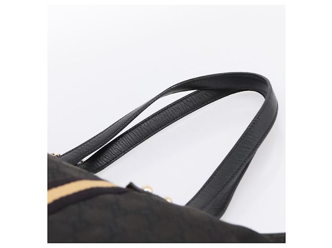 Borsa Tote GUCCI GG Canvas Sherry Line Nero Oro 139260 Auth 199881 D'oro - vista 8