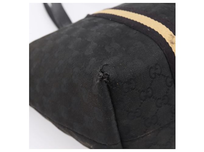 Borsa Tote GUCCI GG Canvas Sherry Line Nero Oro 139260 Auth 199881 D'oro - vista 9