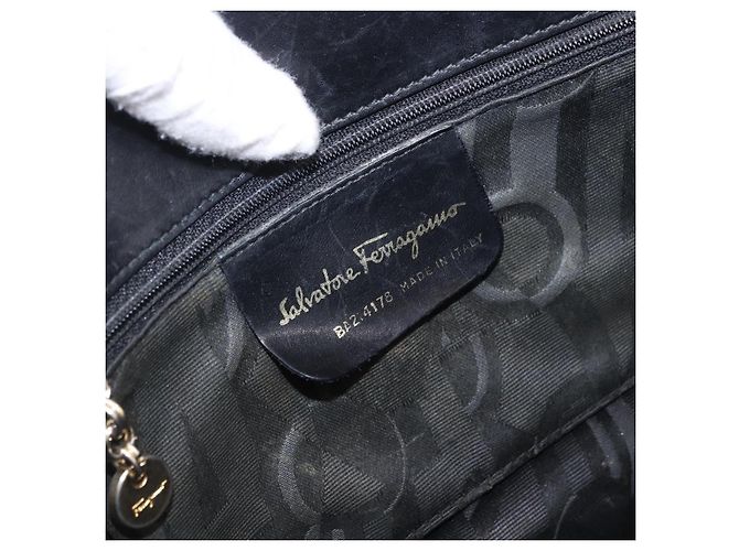 Borsa Salvatore Ferragamo Vala in pelle nera e oro autentica bs37001 Nero D'oro - vista 12