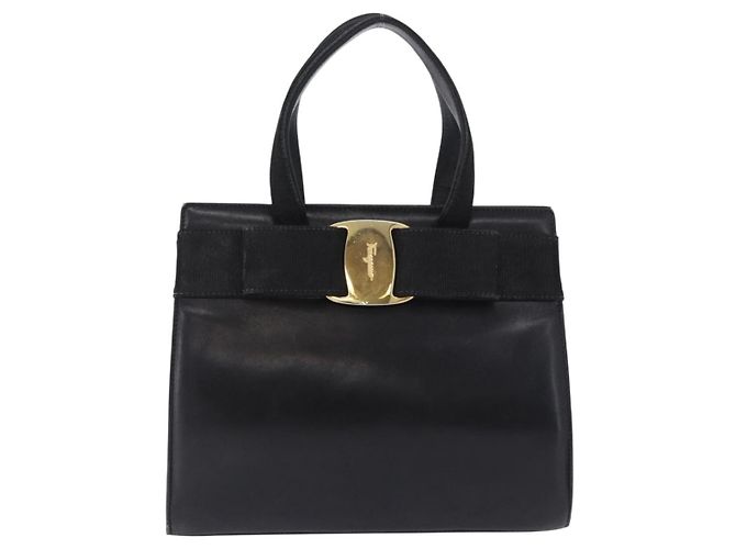 Borsa Salvatore Ferragamo Vala in pelle nera e oro autentica bs37001 Nero D'oro - vista 13