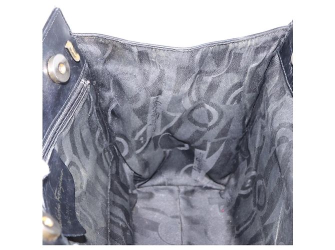 Borsa Salvatore Ferragamo Vala in pelle nera e oro autentica bs37001 Nero D'oro - vista 17