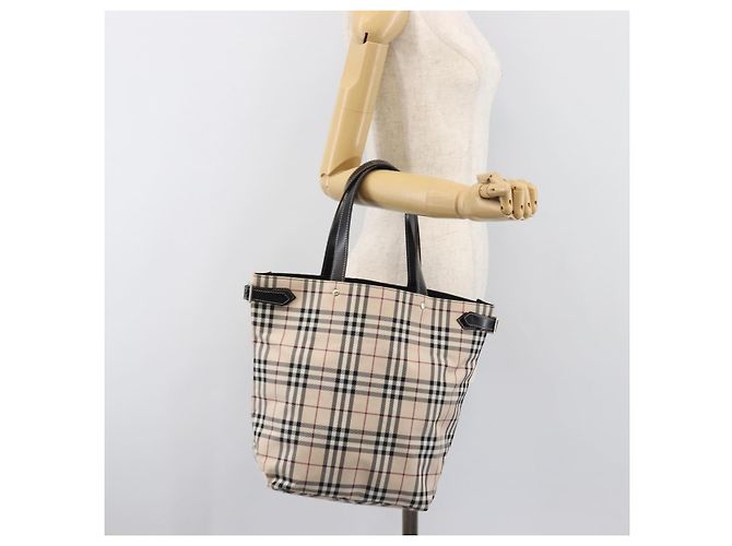 Borsa Tote BURBERRY Nova Check Blue Label in tela beige e argento Auth hk4052A - vista 22