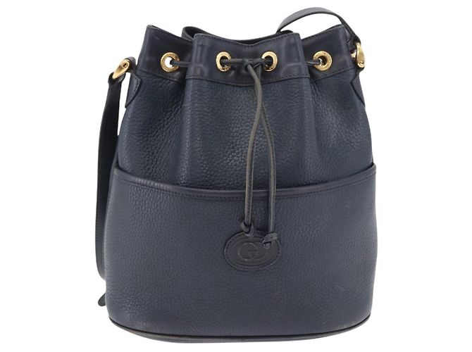 Borsa a tracolla GUCCI in pelle blu navy e oro 001 39 0791 Auth BA15410 - vista 13