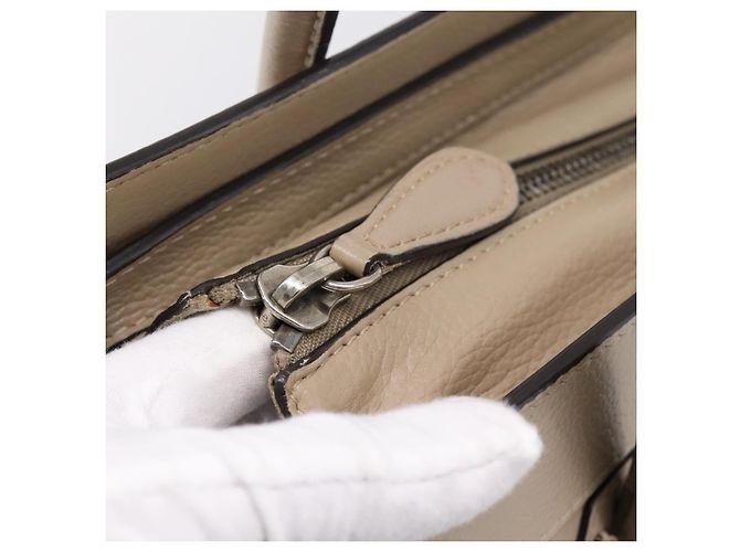 Céline CELINE Luggage Micro Shopper Hand Bag Leather Beige Silver Auth 200973V Argento - vista 10