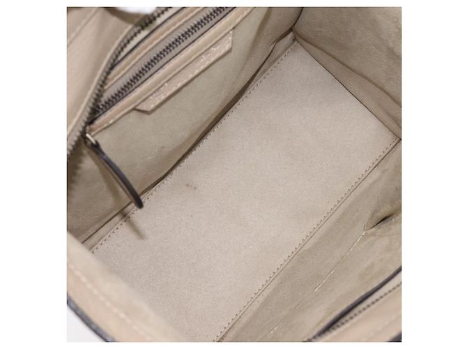 Céline CELINE Luggage Micro Shopper Hand Bag Leather Beige Silver Auth 200973V Argento - vista 11