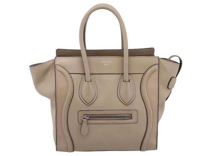 Céline CELINE Luggage Micro Shopper Hand Bag Leather Beige Silver Auth 200973V Argento - vista 13