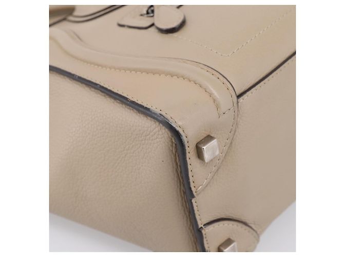 Céline CELINE Luggage Micro Shopper Hand Bag Leather Beige Silver Auth 200973V Argento - vista 14