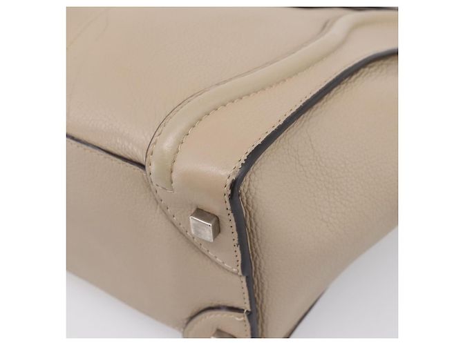 Céline CELINE Luggage Micro Shopper Hand Bag Leather Beige Silver Auth 200973V Argento - vista 15