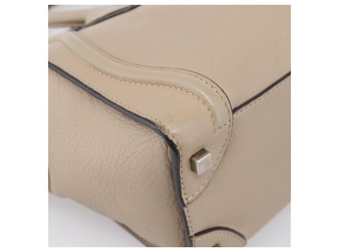 Céline CELINE Luggage Micro Shopper Hand Bag Leather Beige Silver Auth 200973V Argento - vista 16
