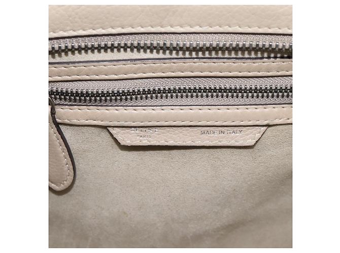 Céline CELINE Luggage Micro Shopper Hand Bag Leather Beige Silver Auth 200973V Argento - vista 17