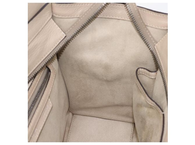 Céline CELINE Luggage Micro Shopper Hand Bag Leather Beige Silver Auth 200973V Argento - vista 18