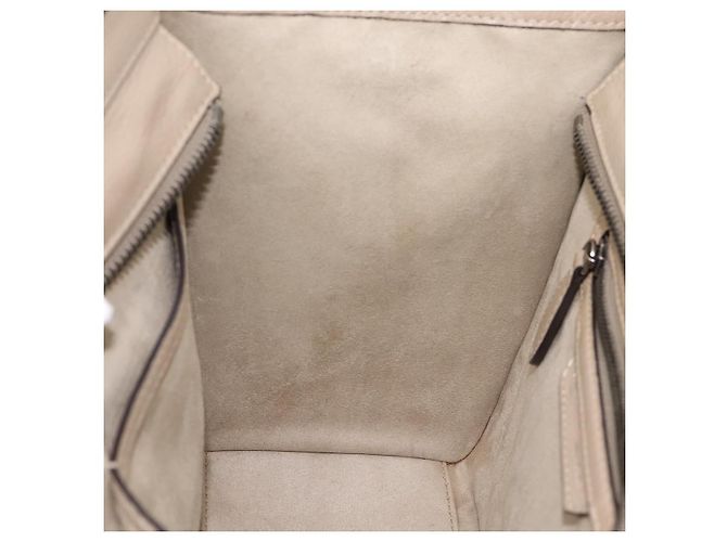 Céline CELINE Luggage Micro Shopper Hand Bag Leather Beige Silver Auth 200973V Argento - vista 19