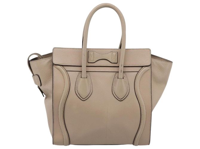 Céline CELINE Luggage Micro Shopper Hand Bag Leather Beige Silver Auth 200973V Argento - vista 2