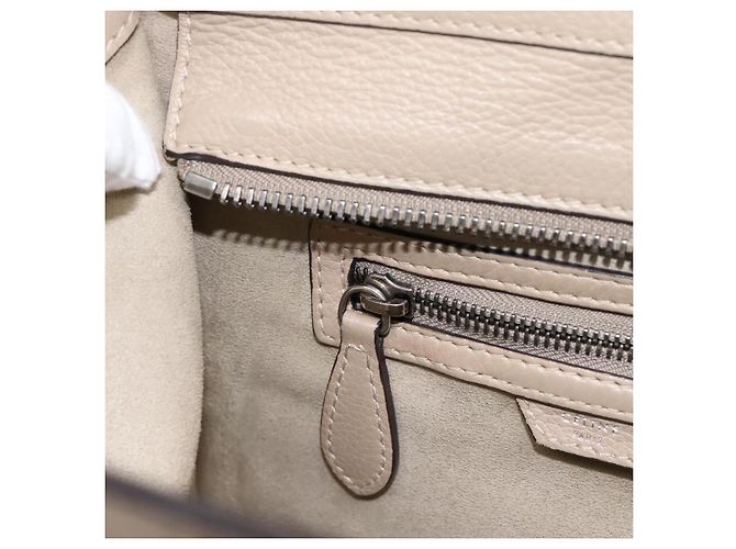 Céline CELINE Luggage Micro Shopper Hand Bag Leather Beige Silver Auth 200973V Argento - vista 20
