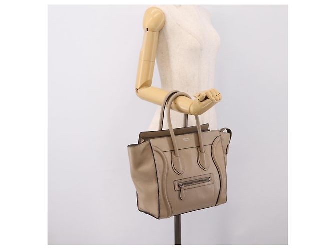 Céline CELINE Luggage Micro Shopper Hand Bag Leather Beige Silver Auth 200973V Argento - vista 23