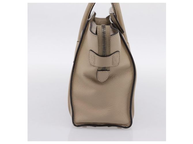Céline CELINE Luggage Micro Shopper Hand Bag Leather Beige Silver Auth 200973V Argento - vista 4