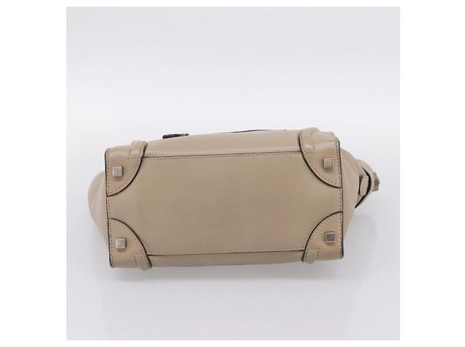Céline CELINE Luggage Micro Shopper Hand Bag Leather Beige Silver Auth 200973V Argento - vista 5