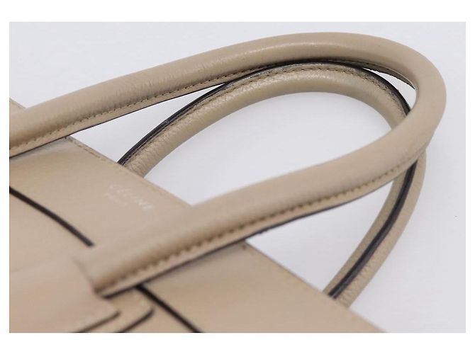 Céline CELINE Luggage Micro Shopper Hand Bag Leather Beige Silver Auth 200973V Argento - vista 8