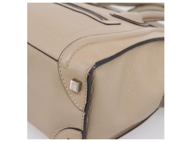 Céline CELINE Luggage Micro Shopper Hand Bag Leather Beige Silver Auth 200973V Argento - vista 9