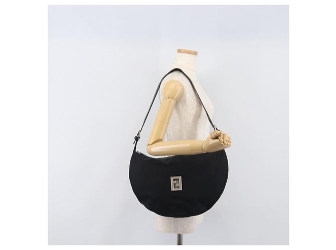 Borsa a tracolla FENDI Nylon Nero Argento Auth 200978 - vista 25