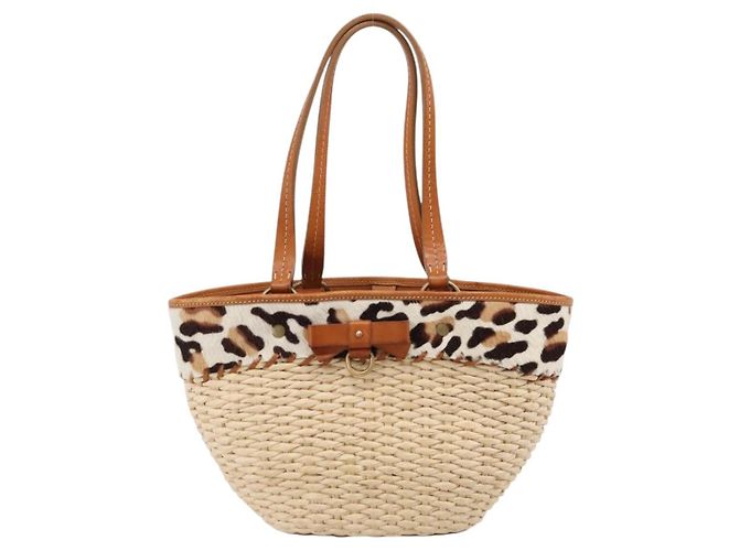 Miu Miu Tote Bag aus Raffia Beige Gold Auth 199393V Golden - Ansicht 13