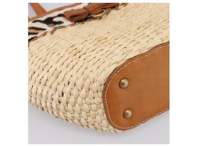 Miu Miu Tote Bag aus Raffia Beige Gold Auth 199393V Golden - Ansicht 14