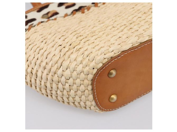 Miu Miu Tote Bag aus Raffia Beige Gold Auth 199393V Golden - Ansicht 16