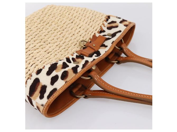Miu Miu Tote Bag aus Raffia Beige Gold Auth 199393V Golden - Ansicht 6