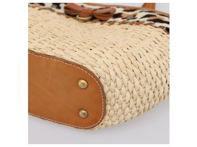 Miu Miu Tote Bag aus Raffia Beige Gold Auth 199393V Golden - Ansicht 9