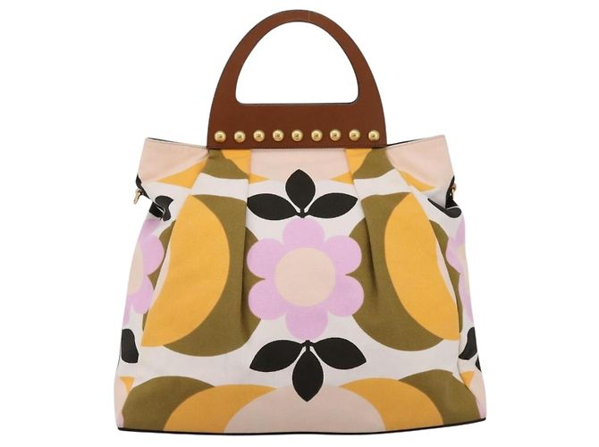 Borsa a mano Miu Miu Canvas Multicolor Gold Tone Auth 200355A Multicolore - vista 13