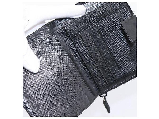 Cartera Bifold PRADA Nylon Black Silver Auth bs36914 Negro Plata - vista 11