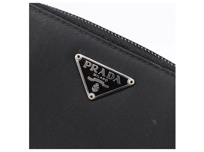 Cartera Bifold PRADA Nylon Black Silver Auth bs36914 Negro Plata - vista 17