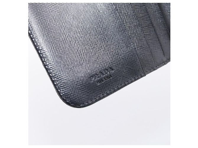 Cartera Bifold PRADA Nylon Black Silver Auth bs36914 Negro Plata - vista 19