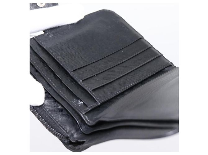 Cartera Bifold PRADA Nylon Black Silver Auth bs36914 Negro Plata - vista 22