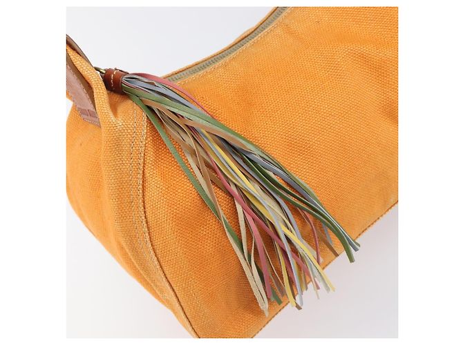 Borsa a tracolla Miu Miu Canvas Orange Tono Oro Auth 199352 Arancione - vista 10