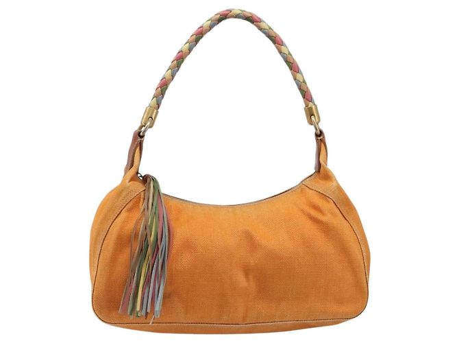 Borsa a tracolla Miu Miu Canvas Orange Tono Oro Auth 199352 Arancione - vista 13