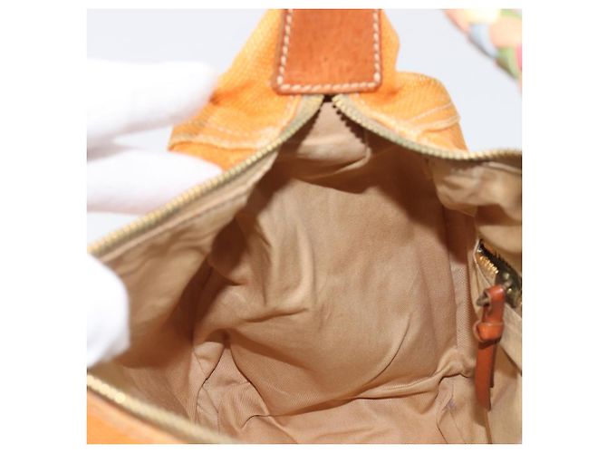 Borsa a tracolla Miu Miu Canvas Orange Tono Oro Auth 199352 Arancione - vista 19