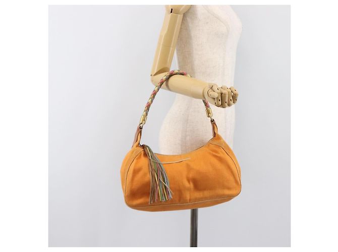 Borsa a tracolla Miu Miu Canvas Orange Tono Oro Auth 199352 Arancione - vista 22