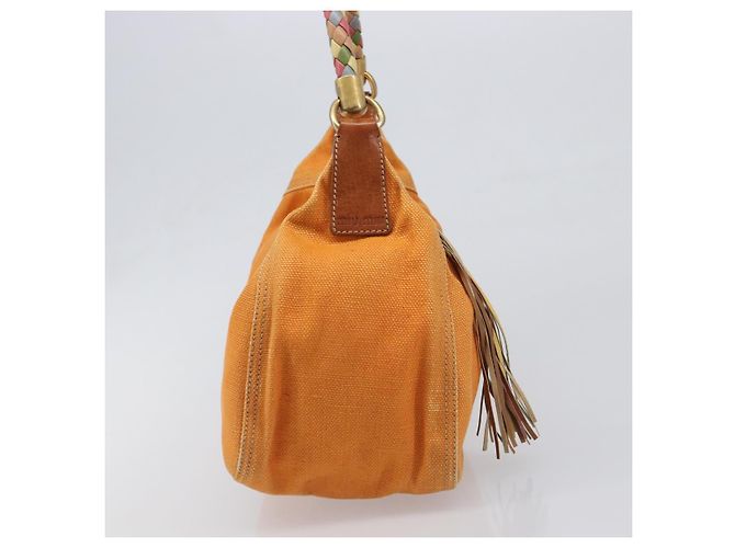 Borsa a tracolla Miu Miu Canvas Orange Tono Oro Auth 199352 Arancione - vista 4