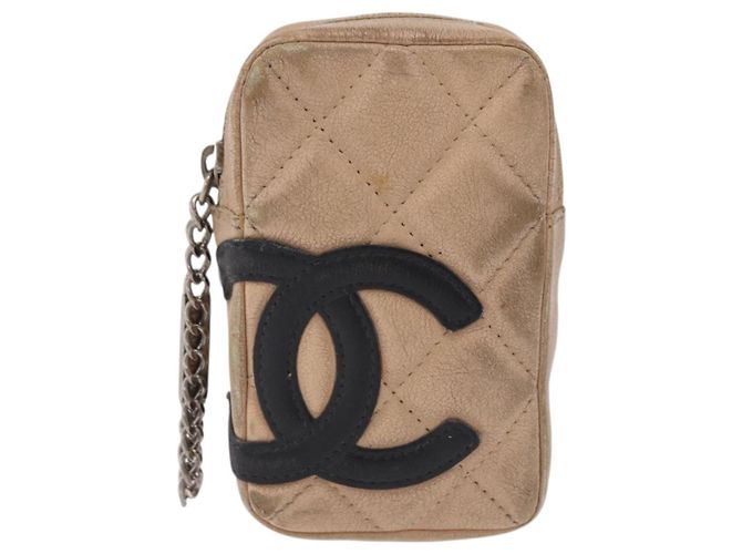 CHANEL Cambon Line Matelasse Pitillera Cuero Beige CC Auth 200101 - vista 13