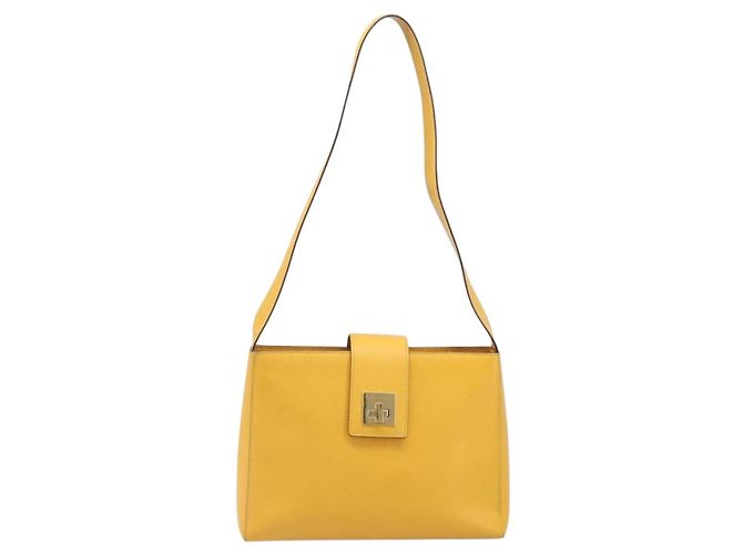 Céline Borsa a tracolla CELINE Turn Lock PVC Canvas Yellow Gold Auth am12556V D'oro Giallo - vista 13