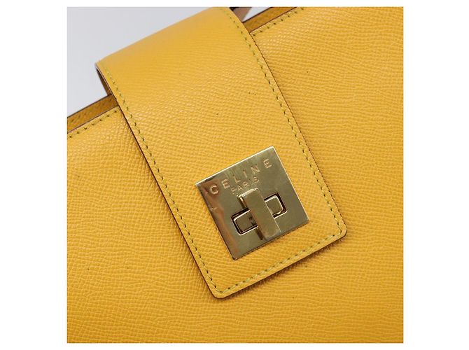 Céline Borsa a tracolla CELINE Turn Lock PVC Canvas Yellow Gold Auth am12556V D'oro Giallo - vista 17