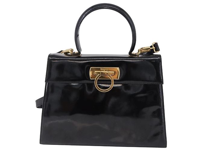 Borsa Salvatore Ferragamo Vernice 2way Nero Tono Oro Auth 196403 - vista 13