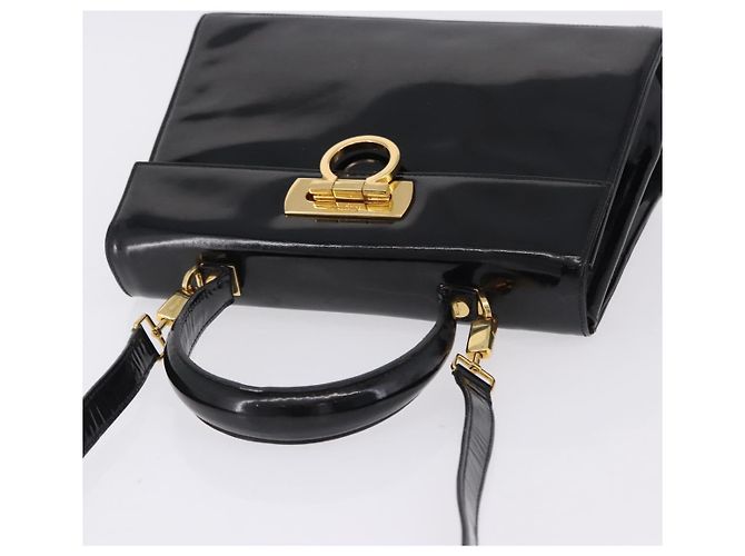 Borsa Salvatore Ferragamo Vernice 2way Nero Tono Oro Auth 196403 - vista 14