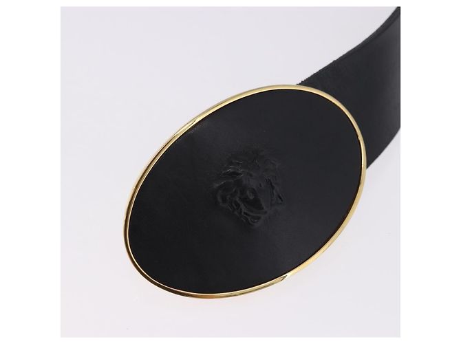 Cinturón VERSACE de cuero 43.3'' Negro Oro Auth hk4097 Dorado - vista 5